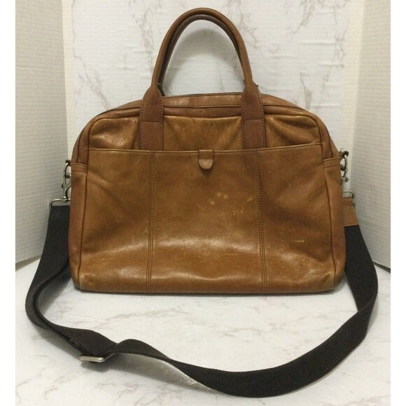 Fossil Messenger Computer Distressed Leather Laptop Shoulder Strap Brown Tan - Picture 3 of 9